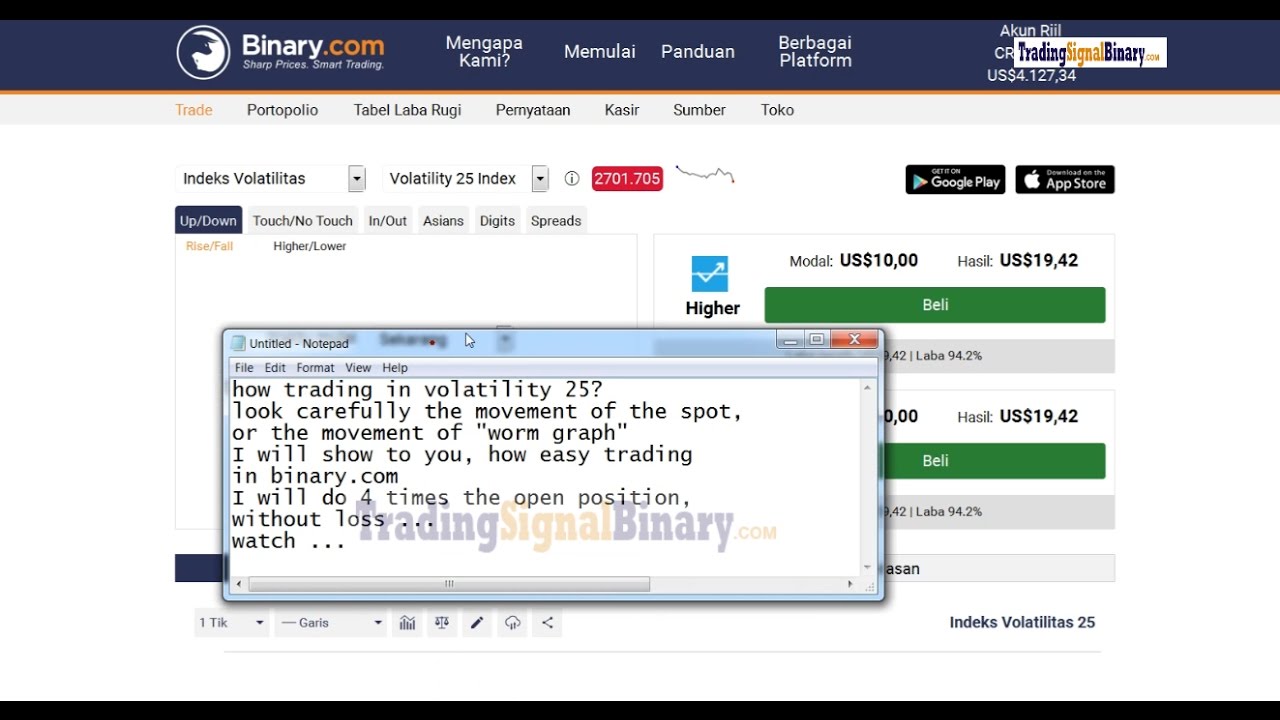 trading Binary.com signal, how to easily trade rise / fall 25 index ...