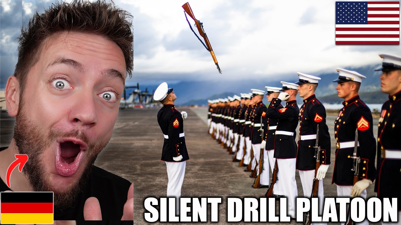 German's Jaw Drops at Marine Corps Halftime Show! (Silent Drill Reaction)