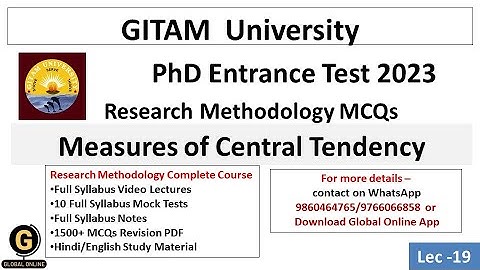 GITAM University Research Admissions Test 2023 MCQs|Measures of Central Tendency in Research MCQs|