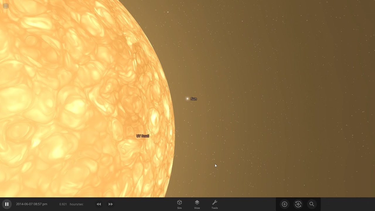 The sun's size compared to UY Scuti - Universe Sandbox