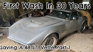 First Wash In 30 Years!! Barn Find 1968 Corvette L71 427 435hp.  Is The Engine Locked Up??