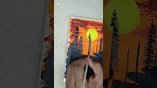 Relaxing Watercolor Sunset with Flowers | Step-by-Step for Beginners #artvideo #acrylicscenery