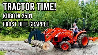 Building OffGrid Log Home with my Dad  Kubota L2501 Gear Drive Tractor w Frost Bite Grapple