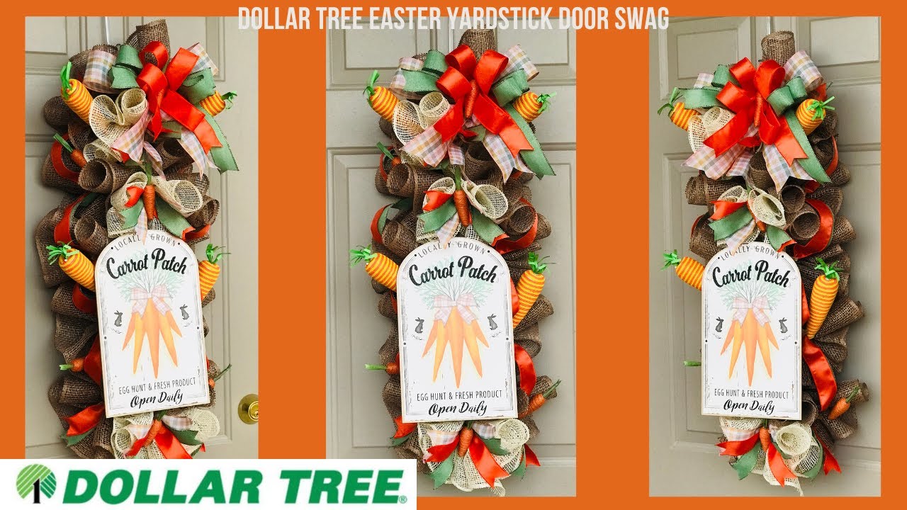 DOLLAR TREE EASTER CARROT YARDSTICK DOOR SWAG WREATH DOOR HANGER DIY SPRING DECOR HIGH END CRAFTS