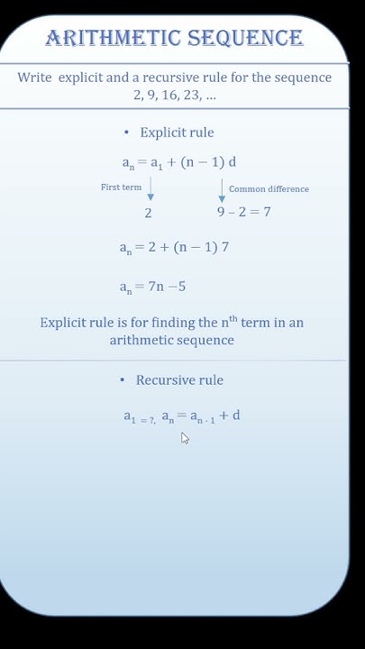 Write Explicit and Recursive Rule for arithmetic sequence - YouTube