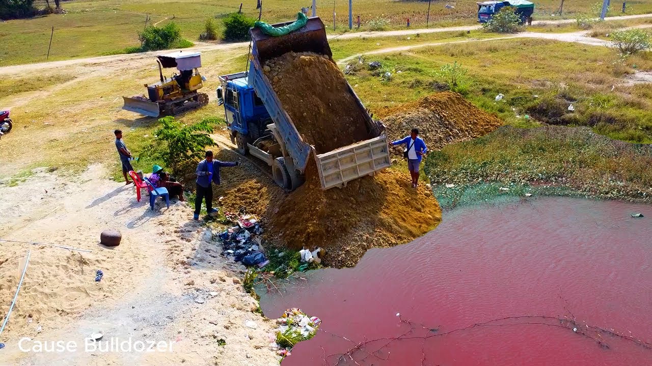 Strat 2Project Delete Pit Flooded Nearby House Complete 1000% by Small Old Dozer with dump truck