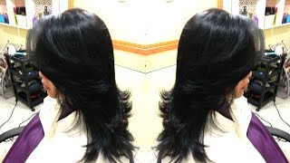 Corte cabelo longo degradê em camadas e franja lateral