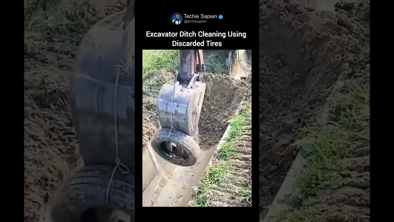 Ingenious Excavator Hack Uses Old Tires To Clean Ditches Faster & Smarter ♻️🚜