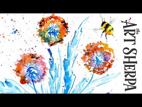 EASY DANDELION FLOWER AND BEE  How to Paint Watercolor Step by step | The Art Sherpa