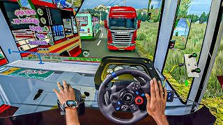 bus driver and passengers enjoy the river in eurotruck simulator 2 steering wheel gameplay|bus game screenshot 5