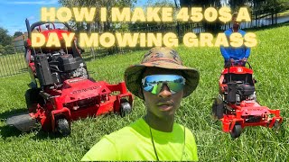 How To Make 450$ in 5 hours SOLO (8 Lawns) SelfEmployed Mowing Lawn Care Business