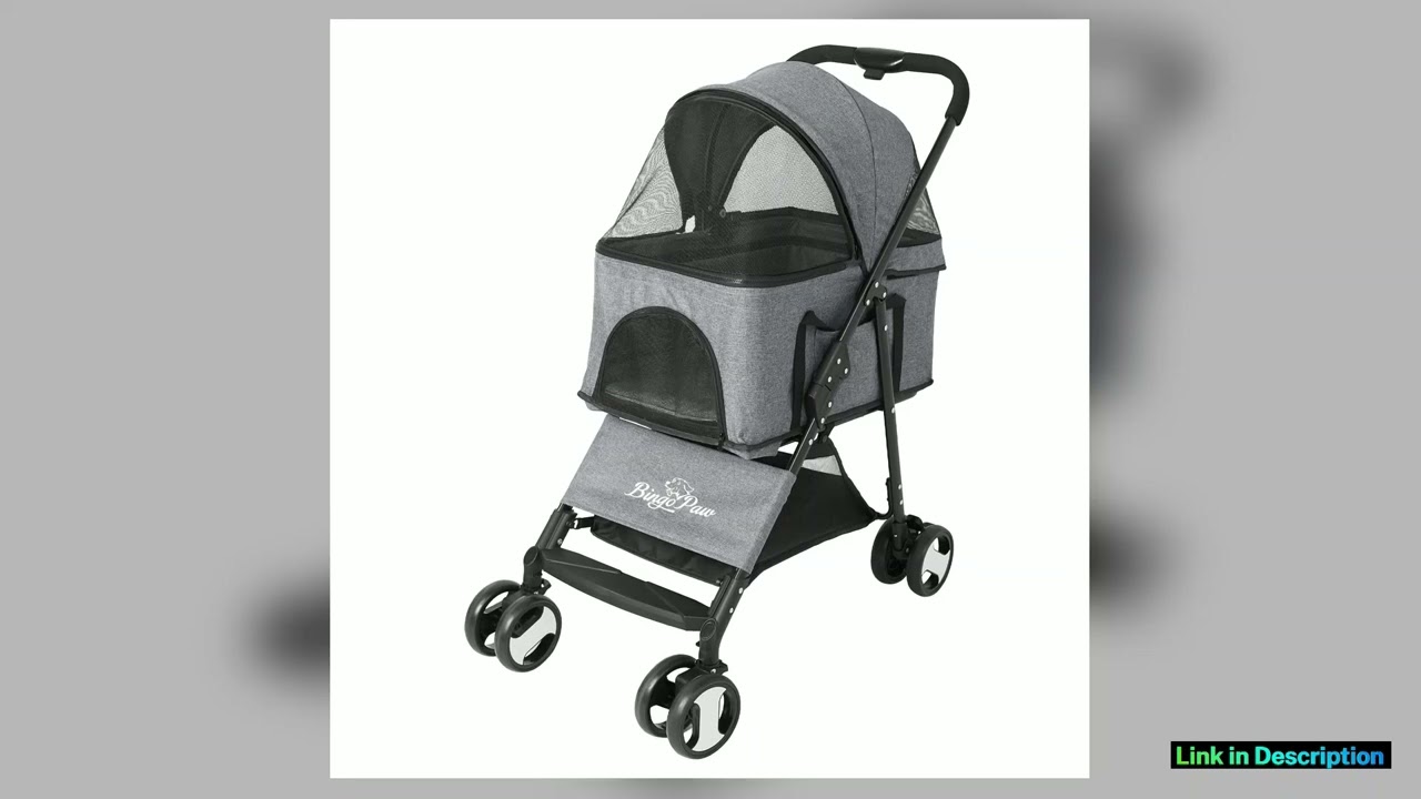 Pet Stroller Large 4 Wheel Dog Carrier Trailer Pram with Mesh Windows Outdoor Portable Puppy