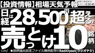 【相場天気予報(総合投資情報)】日経平均は28,500円を超えるか？「売っとけ」10銘柄！　昨夜のアメリカ市場は小幅に下落したが、今日の日経平均は逆に200円を超えて上昇している。この上昇は続くのか？