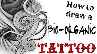How to draw a Bio-organic tattoo. Tattoo artist step by step tattoo flash design tutorial 2021