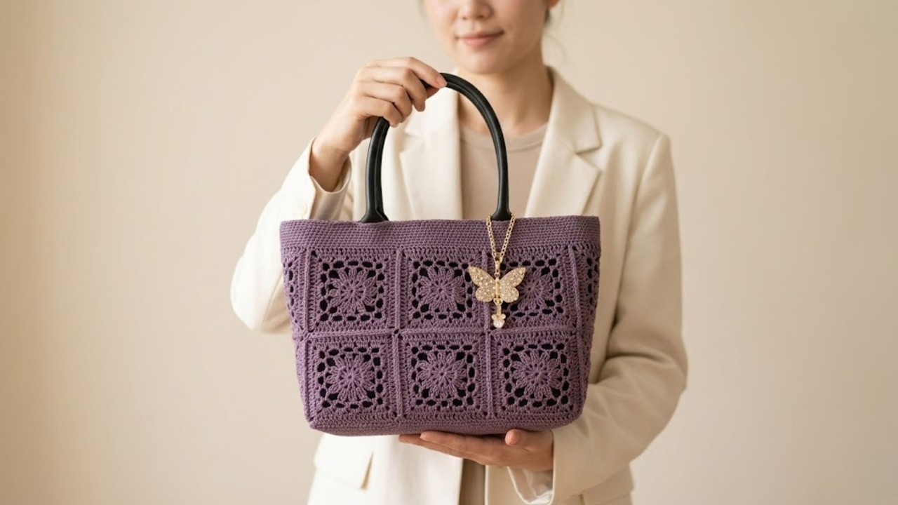 SONUÇ MUHTEŞEM! 💜 Mor Motifli Çantanın BİTMİŞ HALİ ✨ Crochet Bag Reveal