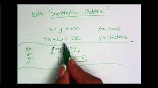 chickens and cows systems problem solved with substitution method