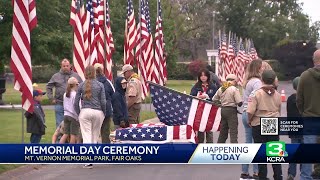 Cub scouts place 300 flags at Mount Vernon Memorial Park in Sacramento County for Memorial Day