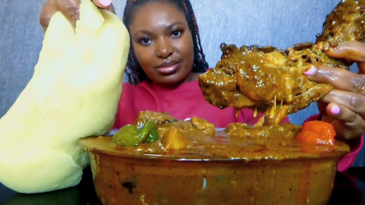 Asmr mukbang palmnut soup with plantain fufu