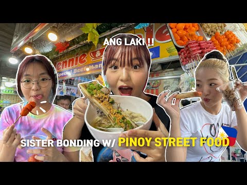 Korean Sisters' Filipino Street Food Trip 🇵🇭 Introducing Street Food to Bunso ! (SA TOTOBITS)