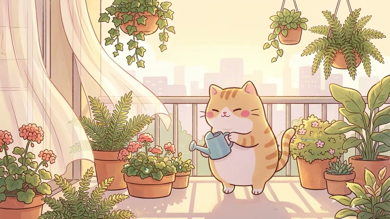 Pusheen’s Sunny Cozy Time 🌞☕ Soft Lofi for Studying & Relaxing 📓✨ Peaceful Spring Mood
