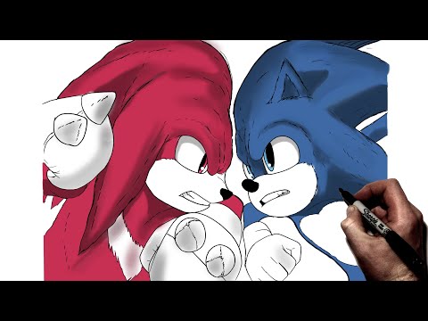 How To Draw Knuckles vs Sonic | Step By Step | Sonic The Hedgehog