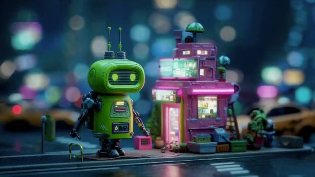 MiniBot City After Dark 01 🌃🤖 | AI Futuristic Micro City