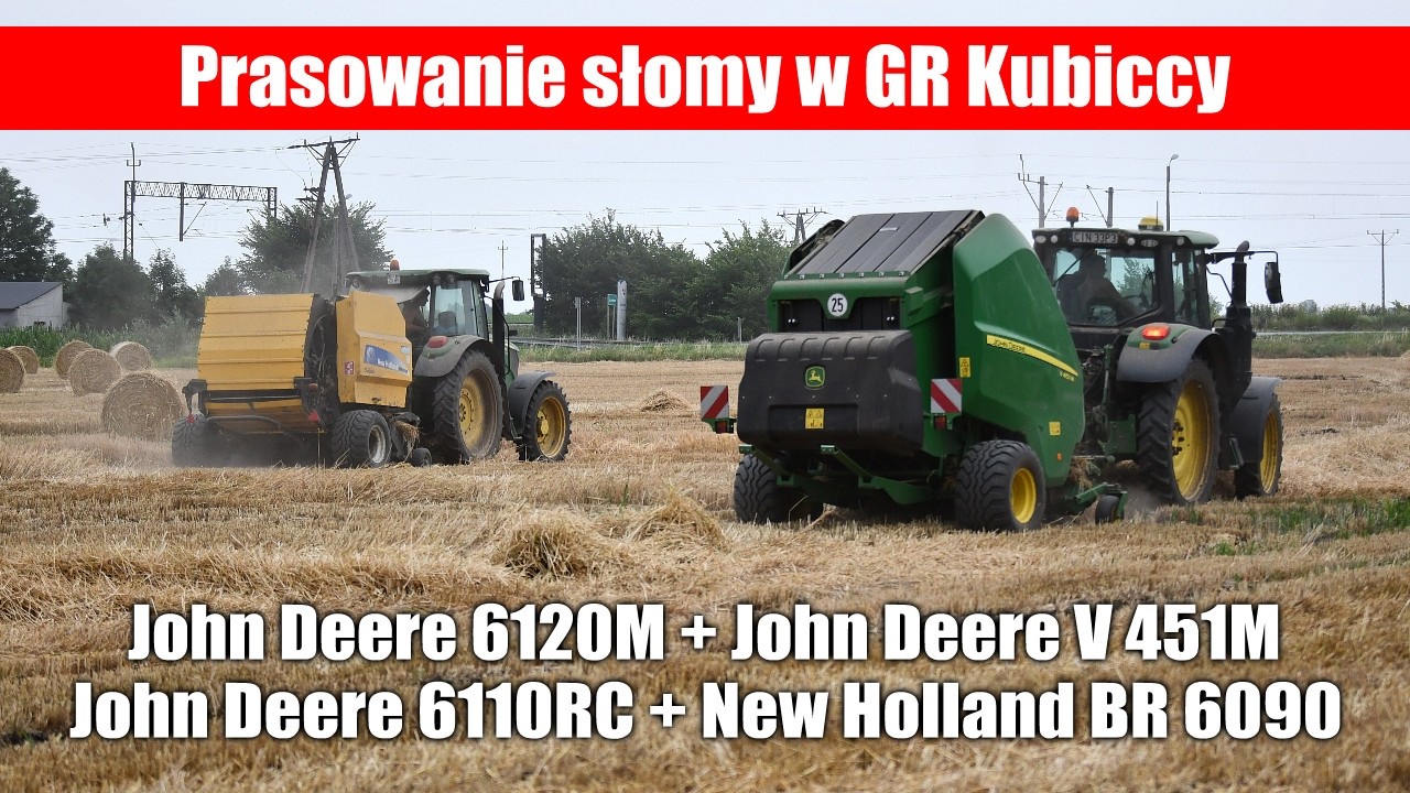 maxresdefault John Deere 6120M + John Deere V 451M i John Deere 6110RC + New Holland BR 6090   prasowanie słomy w GR Kubiccy