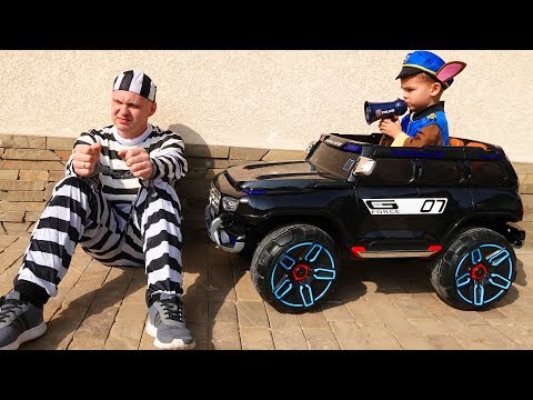 The Man take AMG Jeep Funny Paw Patrol ride on POWER WHEEL Police Jeep to catch a man