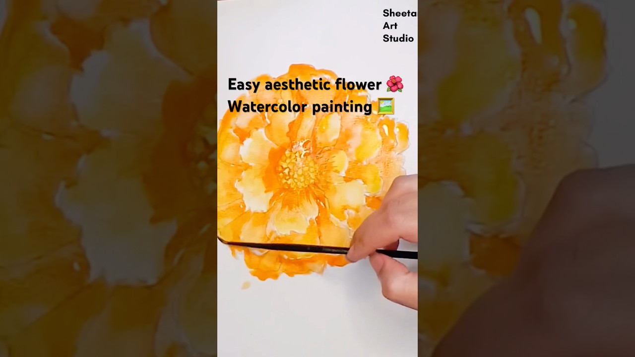 Easy aesthetic flower 🌺 watercolor painting #art #tutorial #viralvideo #drawing #trending # ...