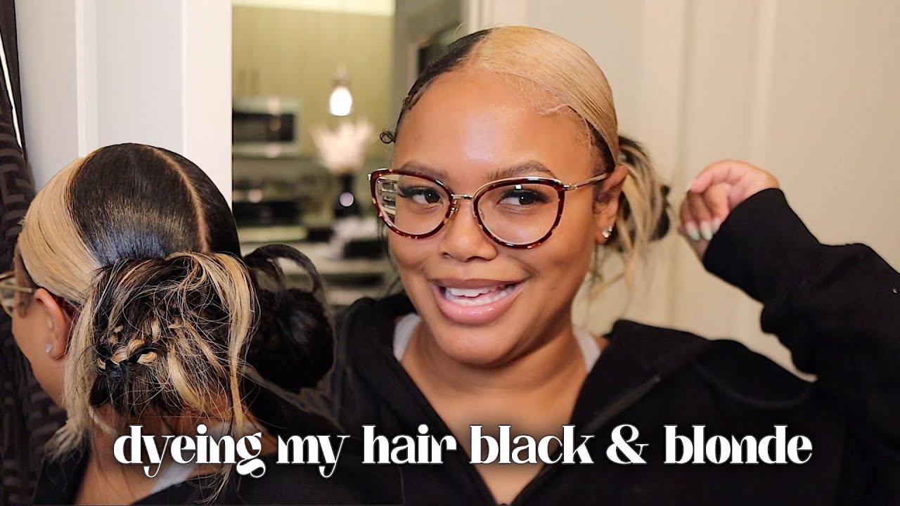 How I Dyed My Hair! Black & Blonde Skunk Stripe! Bleaching Hair AT HOME!! | NaturallySunny