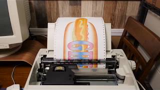 Color Dot Matrix Printer Printing a Hot Dog Banner. In Real Time.