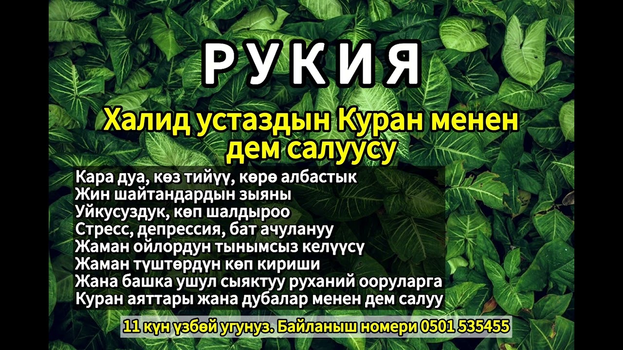 Кара дуа, көз тийүү, жин шайтандардын зыянынан пайда болгон ооруларга Куран менен дем салуу.