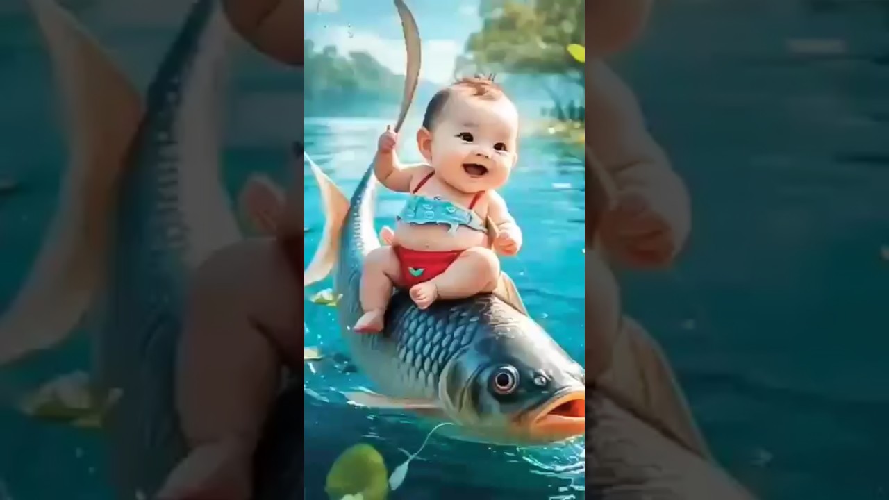 Unbelievable Baby Riding Giant Fish | Viral Fantasy Baby Video | Cute Baby Moments | 