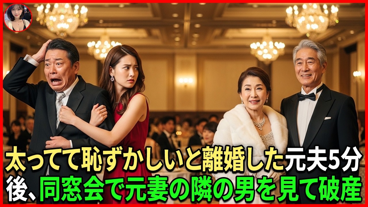 太ってて恥ずかしいと離婚した元夫5分後、同窓会で元妻の隣の男を見て土下座した。#動エピソード#老後の物語 #家族の物語