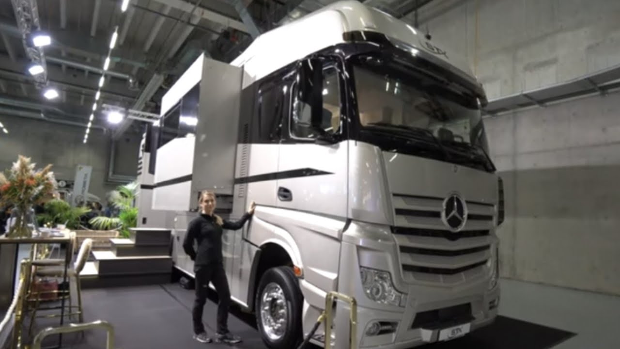 Largest motorhome in Europe:Mercedes ACTROS 26 to 12m extended room  tour.STX 2 SlideOuts + cargarage 