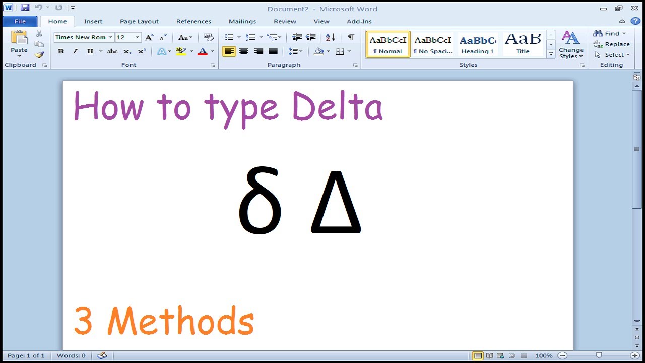 How to type Delta Symbol in Microsoft Word - YouTube