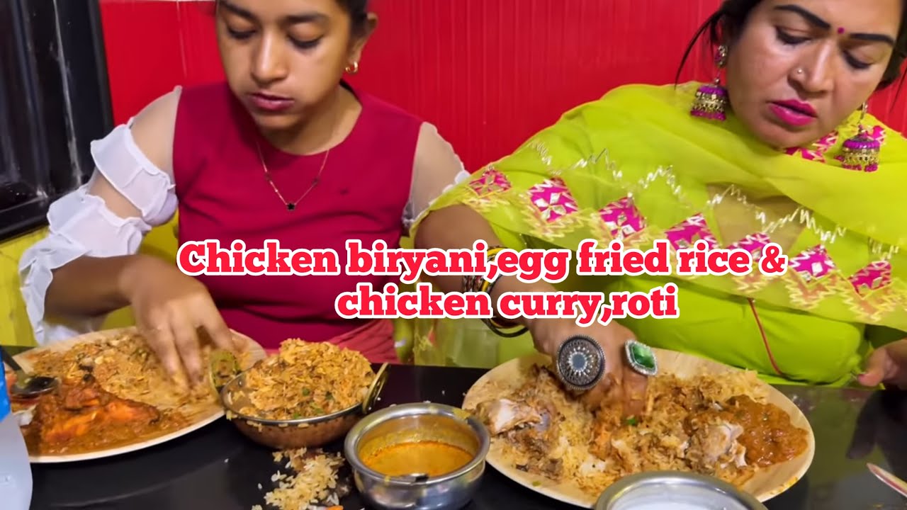 Chicken biryani,egg fried rice & chicken curry , roti 