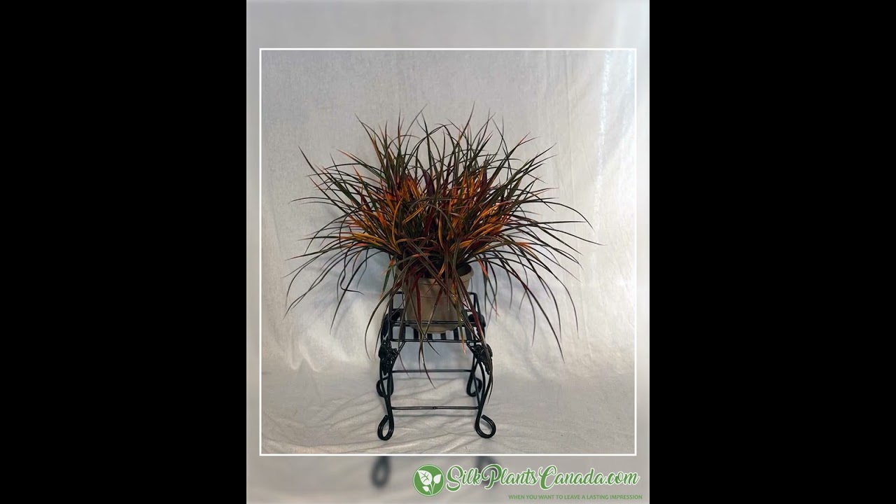 16" Artificial Autumn PVC Grass Bush (3 Plants/Pot) | Indoor/Outdoor Fall Color