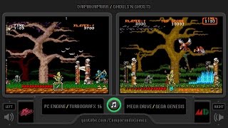 Ghouls'n Ghosts (Pc Engine Sg vs Mega Drive/ Genesis) Side by Side Comparison ( 大魔界村/ Daimakaimura)