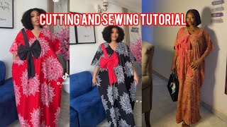 How To Cut and Sew a Trendy Bubu Kaftan with Front Bow & Pockets | Easy Kaftan Tutorial