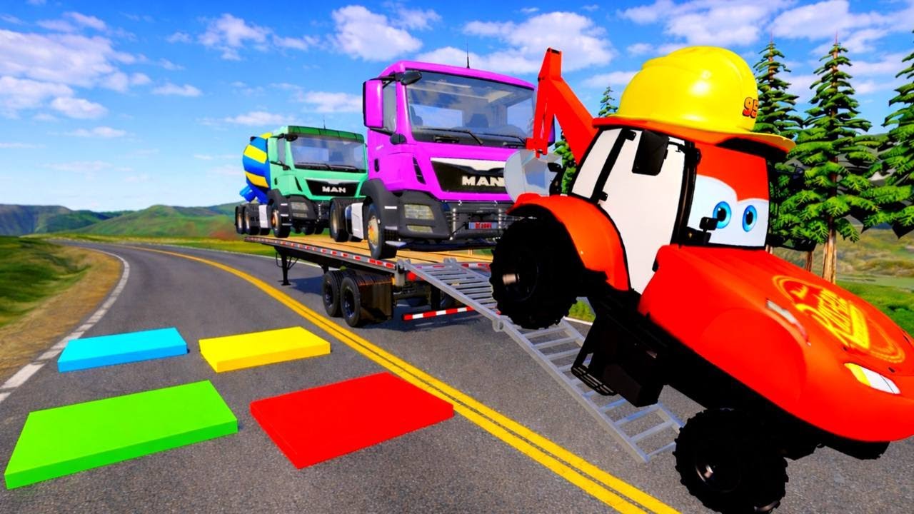 Flatbed Truck McQueen | Transportation with Truck - Pothole vs Car #3 | BeamNG.Drive Gameplay