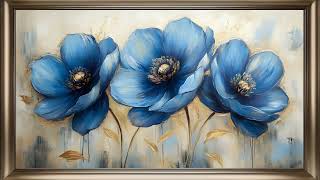 Vintage Blue Flower Painting | Gold Frame TV Art Screensaver For TV Wallpaper