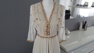 تفصيل تزين وخياطة قفطان عصري بجوب كلوش , couture perlage robe caftan jupe cloche moderne
