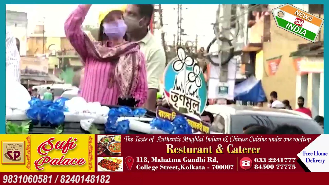 Bollywood actress Amisha Patel campaigns for TMC candidate Moloy Ghatak in Asansol, West Bengal.