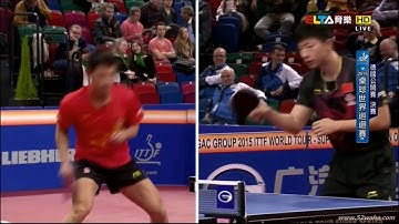 Zhang jike warm up with Ma Long [top spin drive]