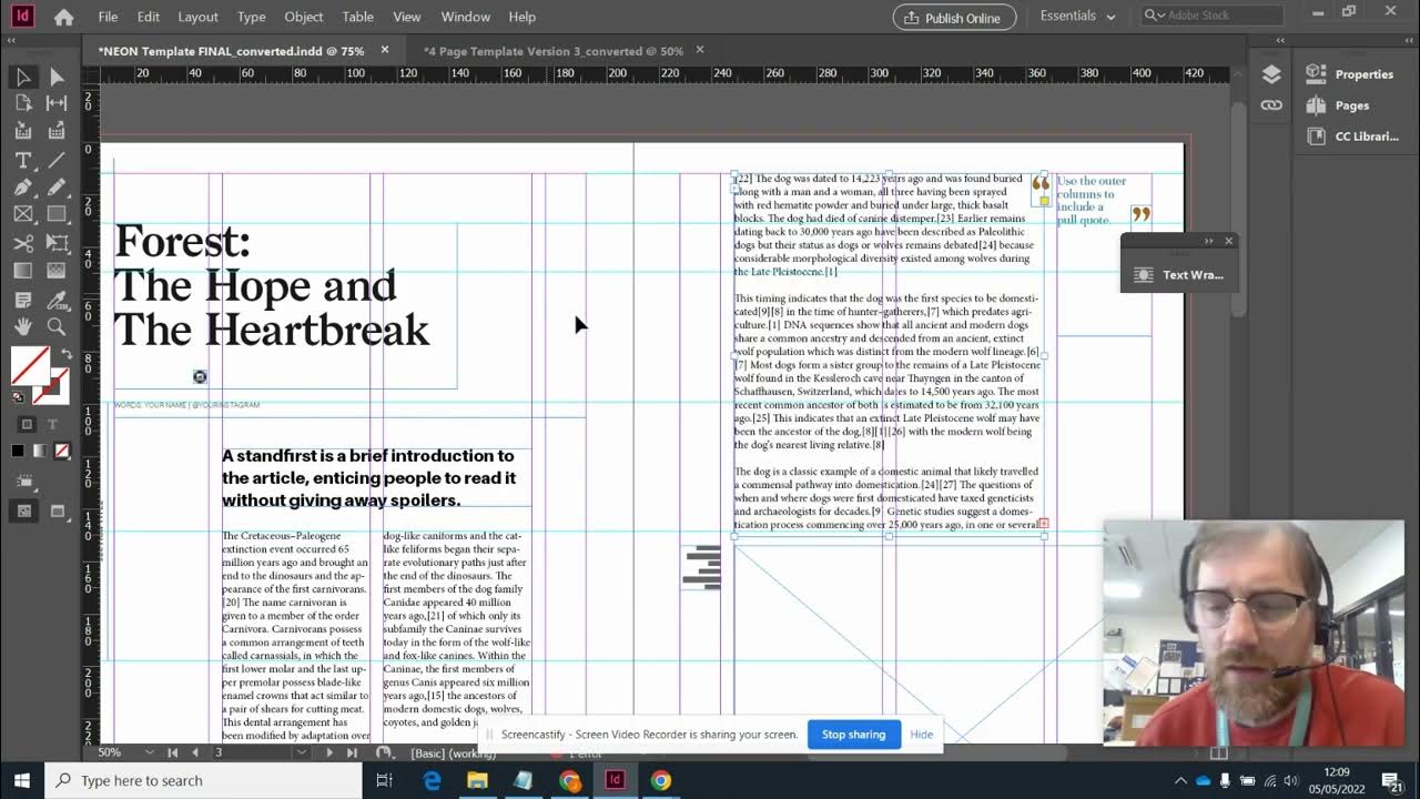 InDesign 9 Linking Text Frames Across Pages, Creating a 4 Page Spread