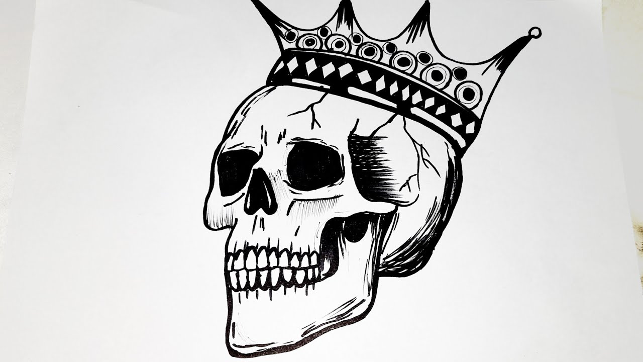 How to draw a skull with crown || Tribal skull tattoo