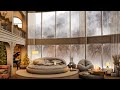Cloudy winter day in cozy forest  bedroom with relaxing jazz piano  music for work and study