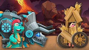 Robo Tricer And Hero Cory Max Level vs Shield Caveman - Dino Bash 2 Travel Through Time