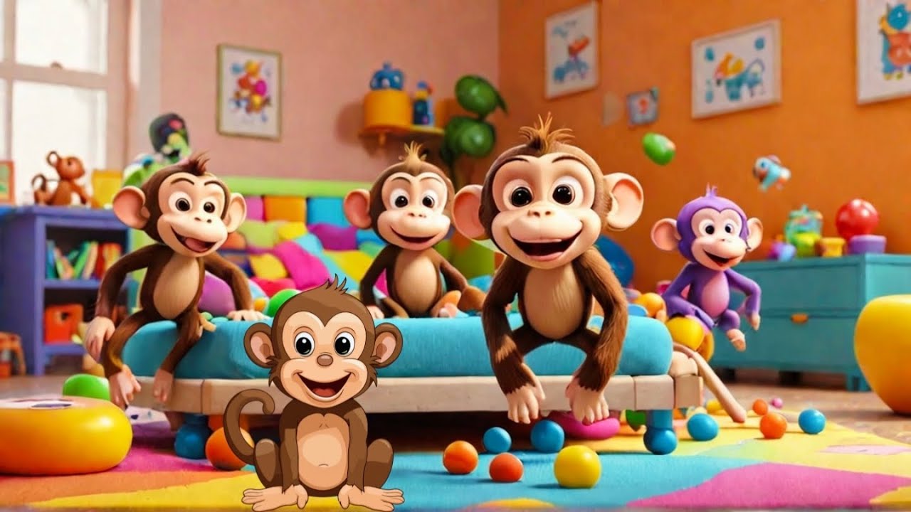 Five Little Monkeys Jumping on the Bed 🐵💥 | Crazy Fun Kids Song | Count, Laugh & Learn!